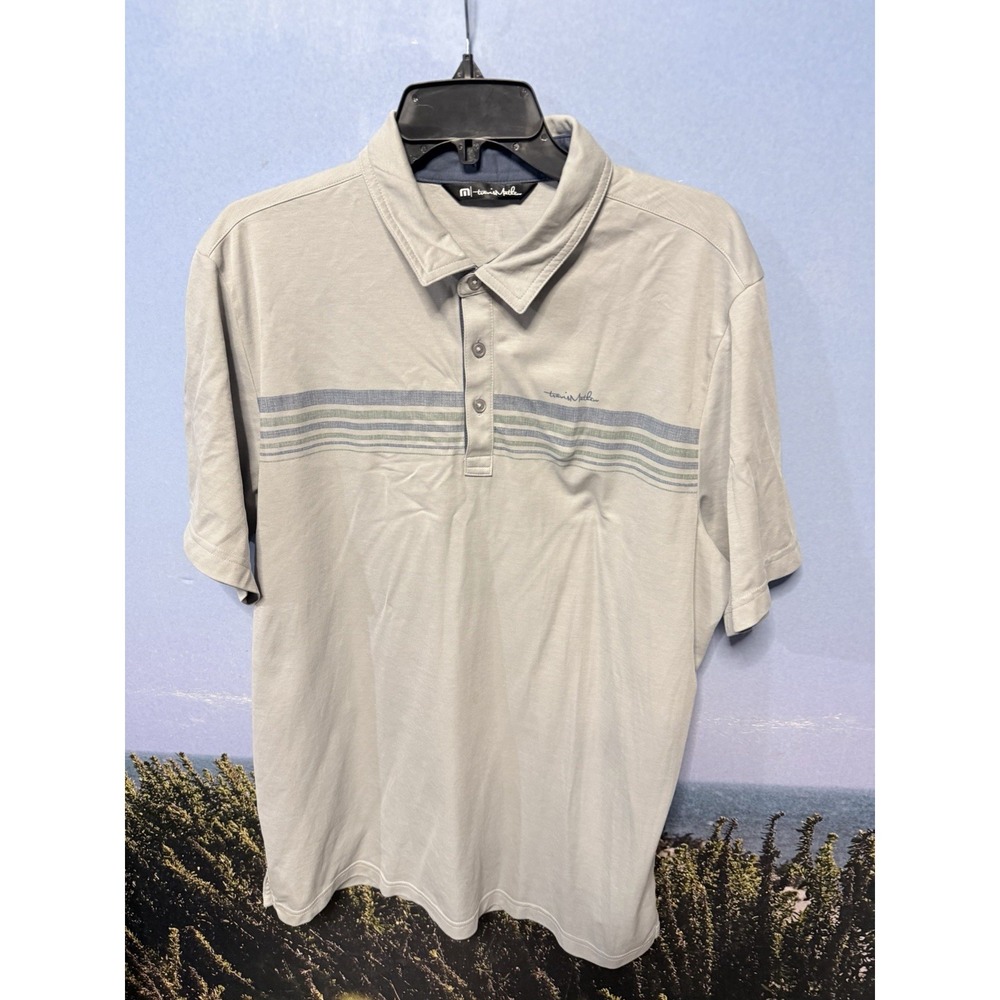 Men's Travis Mathew Golf Polo Size XL Light Gray Striped Collared Shirt
